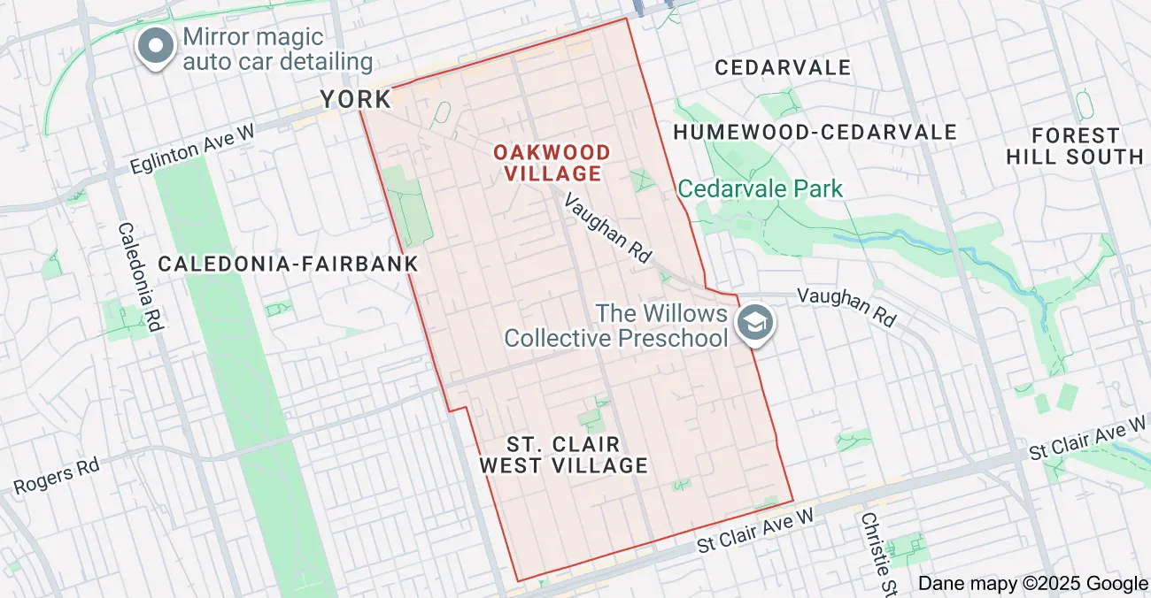 Service area map showing Flat Rate Bin garbage bin rental coverage in Oakwood Village York Toronto